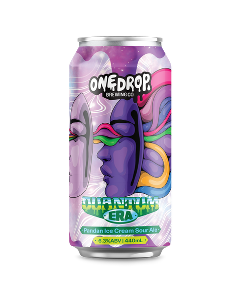 One Drop Brewing Co. can with colorful design on a white background