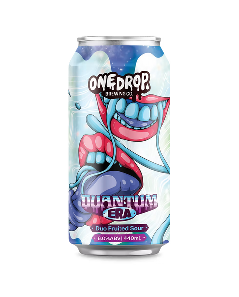 Cans of One Drop Brewing Co. Quantum Era beer on a white background